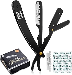 Utopia Care Professional Barber Straight Edge Razor Safety with 100-Pack Derby Blades - 100 Percent Stainless Steel (Black)