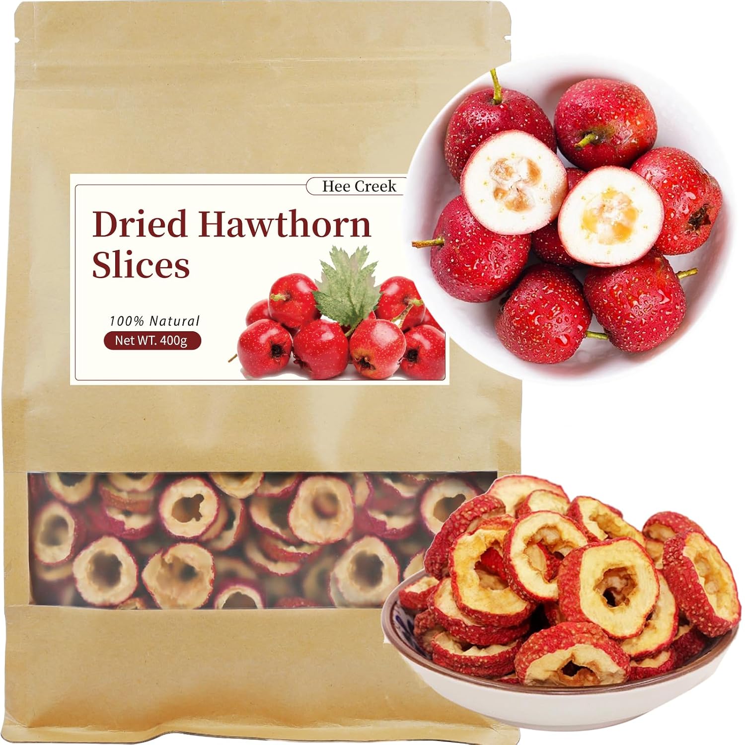 Hee Creek Premium Dried Hawthorn Berries 14.11oz/400g Natural Hawthorn Berry Tea No Sugar No Artificial Color Awaken the Taste Buds 无核山楂 山楂片 山楂干