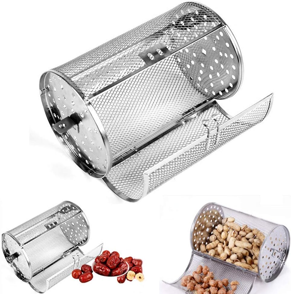 Stainless Steel Rotisserie Grill Roaster Drum Oven Basket,Round Tumble Rotisserie Spit Rod Basket,Oven Basket Oven Roast Baking Rotary,for Peanut Dried Nut Coffee Beans BBQ