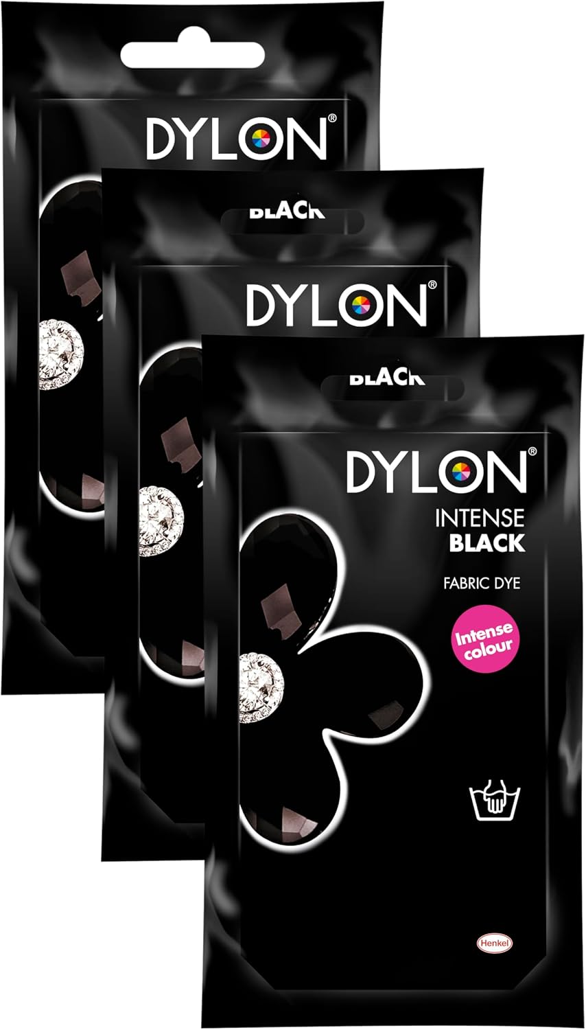 DYLON Hand Dye, Fabric Dye Sachet for Clothes, Soft Furnishings and Projects, 50 g - Intense Black (Pack of 3)