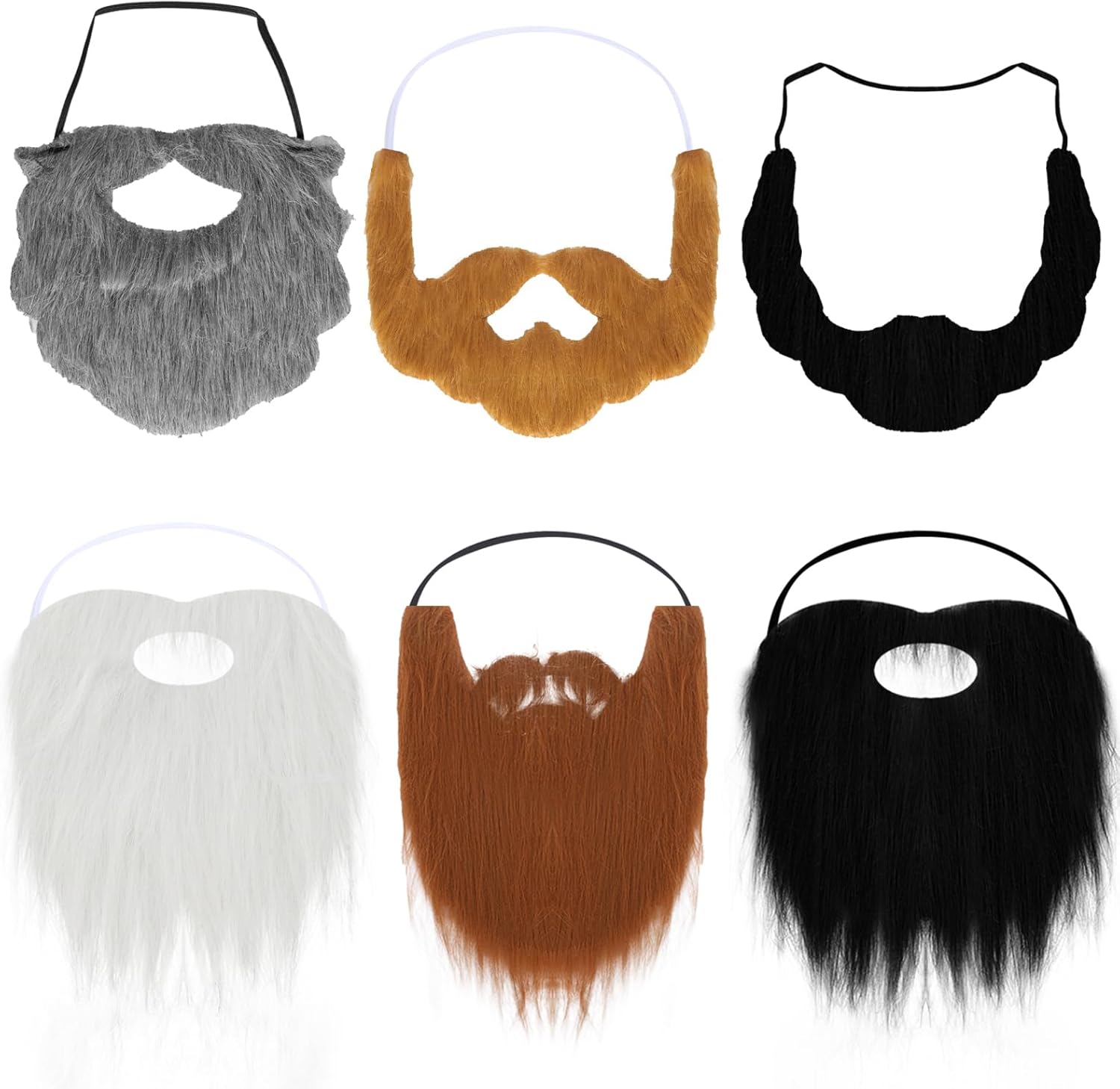 6 Pcs Wizard Beard Halloween Funny Fake Beard with Adjustable Elastic Rope Facial Hair Accessories for Cosplay