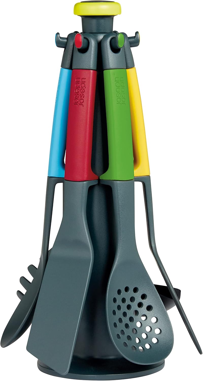 Casdon Joseph Joseph Elevate | Colourful Kitchen Utensil Set for Children Aged 3 Years & Up | Comes with Rotating Storage Stand!