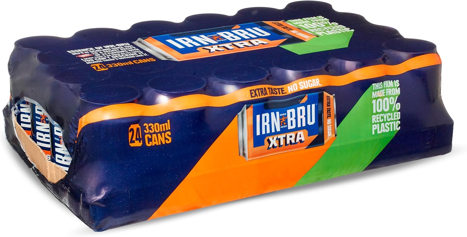 IRN-BRU XTRA, 24 Pack Zero No Sugar & Low Calorie Fizzy Drinks Multipack Cans with XTRA Taste - 24 x 330ml Cans