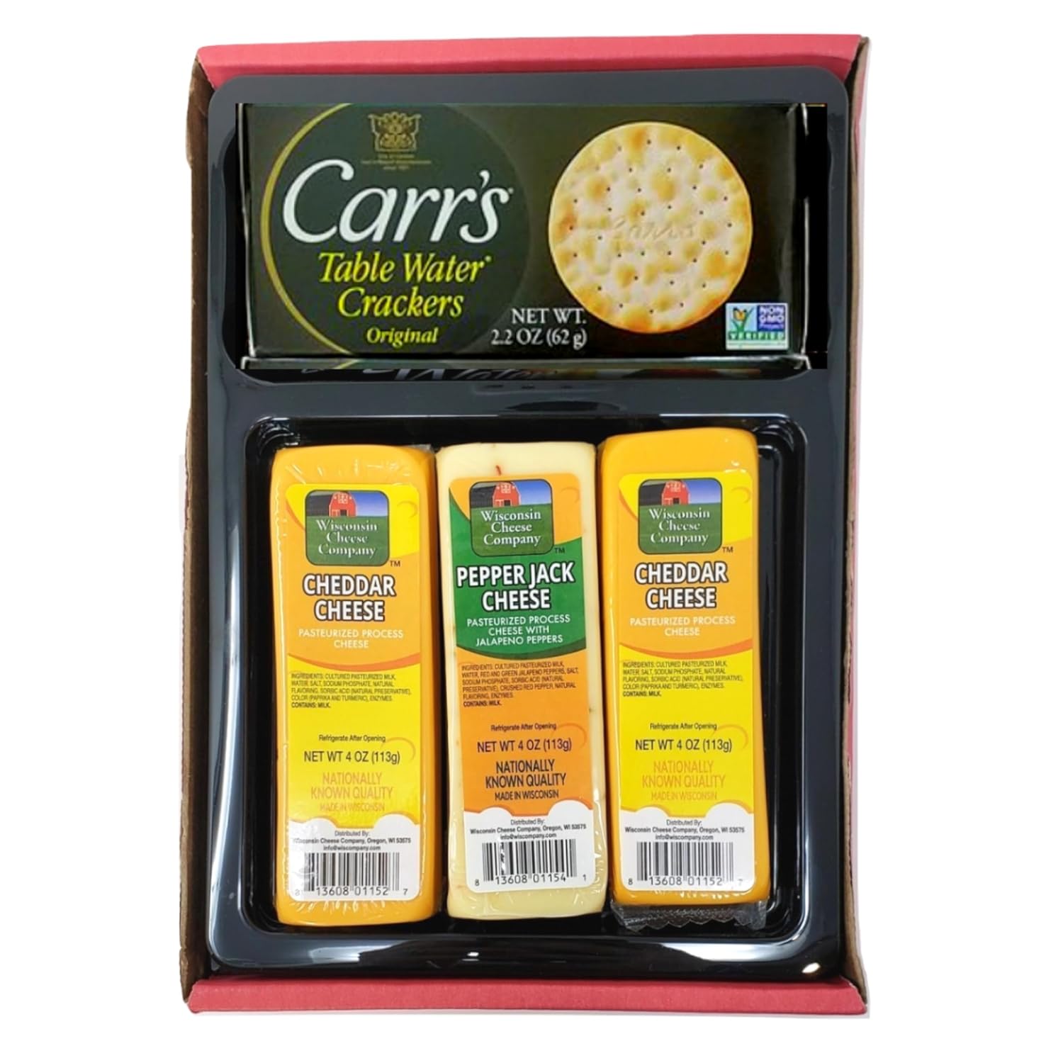 Wisconsin Cheese Company - Wisconsin Cheddar & Pepper Jack Cheese and Cracker Gift Box - 100% Wisconsin Cheese | Perfect for Parties, Charcuterie Boards and Birthdays | Great Gift for Father's Day