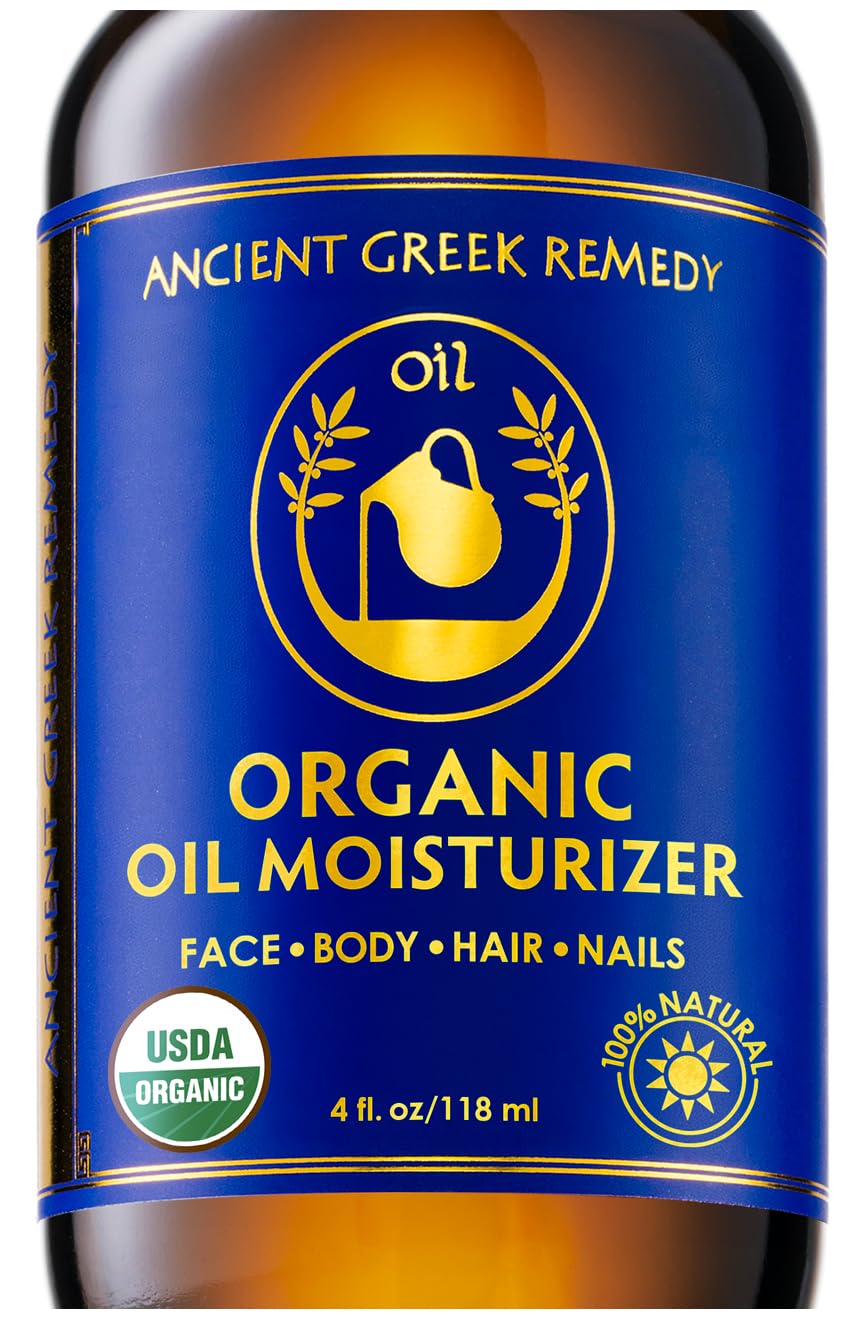 Ancient Greek Remedy Body Oil - Organic After Shower Face Oil & Body Moisturizer for Dry Skin - Almond, Jojoba, Olive, Lavender, Vitamin E Oils - Natural Clean Facial Skincare for Women & Men 4 oz