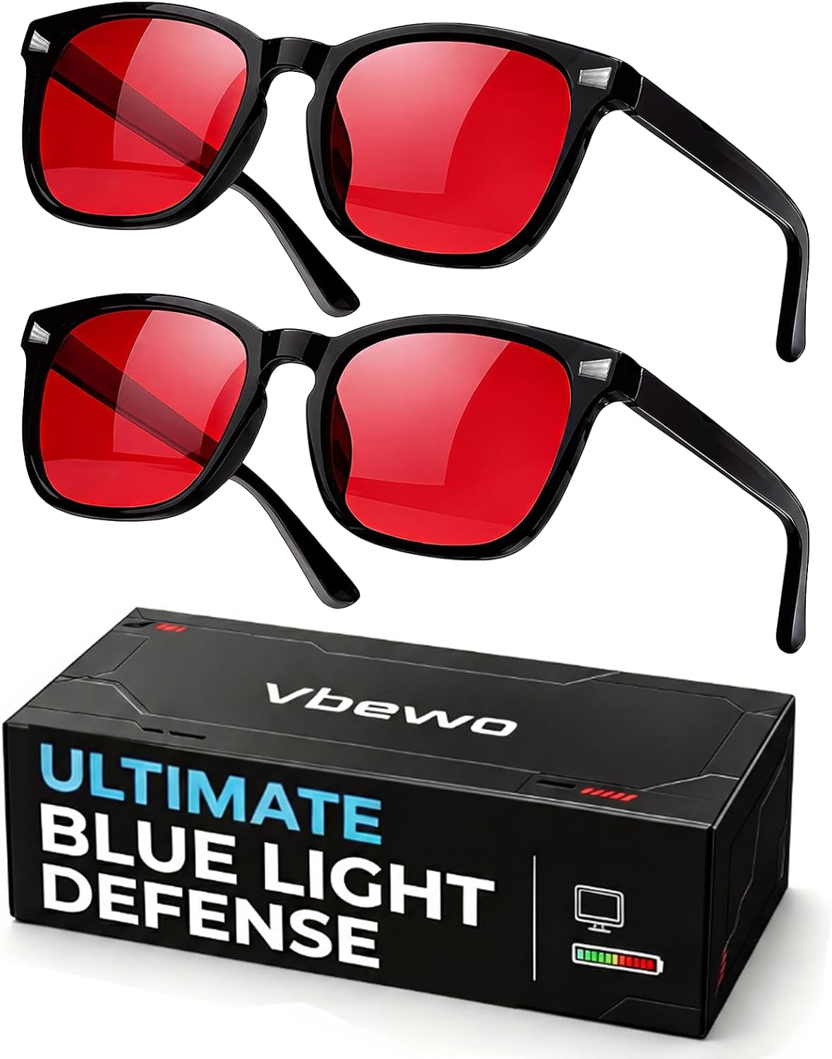 2 Packs Professional Sleep Glasses with 99.9% Blue Light Blocking | Anti Fatigue & Eye Strain for Better Sleep, Red Light Lens, UV Protection, Computer Gaming Glasses for Men Women
