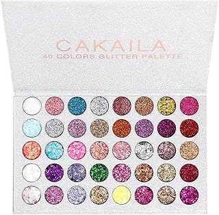 evpct CAKAILA 40 Colors Glitter Sparkle Eyeshadow Makeup Palette Pallets For Women Girls Black White Glitter Chunky Eyeshadow Pressed Powder Pink Shimmer Glue Gel Eyeshadow sombras de ojos profesional