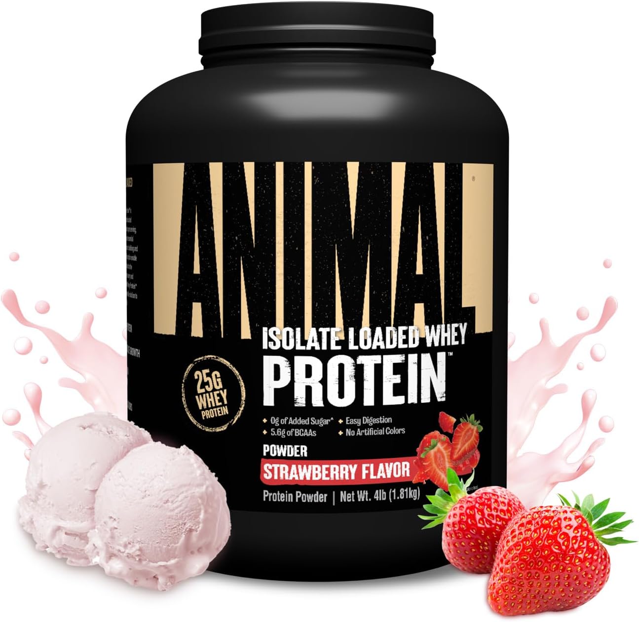 Animal Whey Isolate Protein Powder - Loaded for Pre & Post Workout Muscle Builder and Recovery with Digestive Enzymes for Men & Women - 25g Protein, Great Taste, Low Sugar - Strawberry 4 lbs