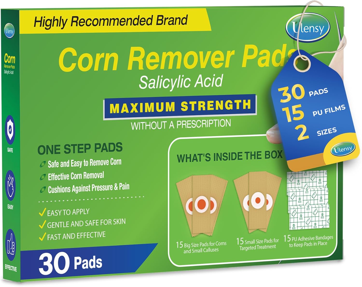 Corn Remover Pads for Feet Toes: 30 Pack 40% Salicylic Acid Extra Strength Treatment - Fast Effective Medicated Bandages for Adults Seniors Teens Athletes Runners Hikers Workers Men Women