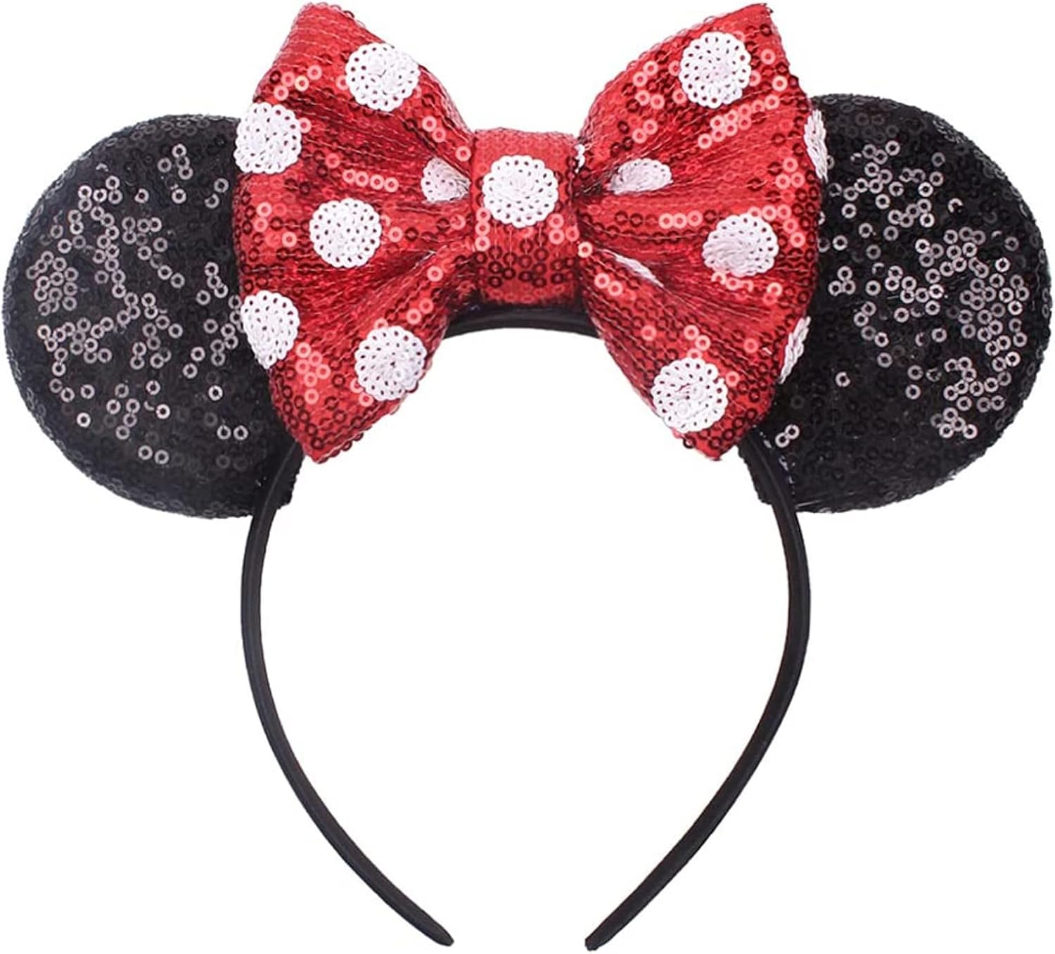 Mouse Ears Bow Headbands Shiny Bows Glitter Party Decoration Cosplay Costume for Kids Girls Women Princess Party Decorations Cosplay (Black+Red))