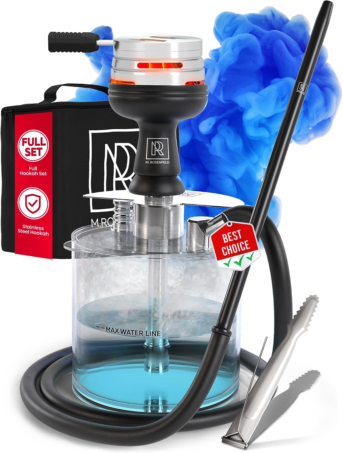 M. ROSENFELD Portable Shisha Set - Acrylic Lightweight Hookah to Go with Shisha Bowl Head Coal Holder HMD - Hookah Complete Set with Bag
