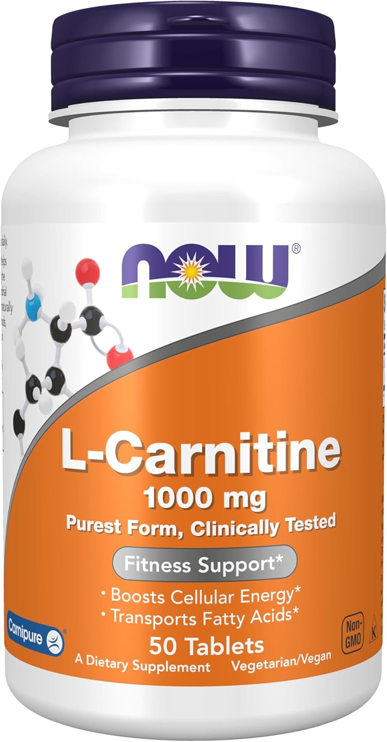 NOW Foods Supplements, L-Carnitine 1,000 mg, Purest Form, Amino Acid, Fitness Support*, 50 Tablets