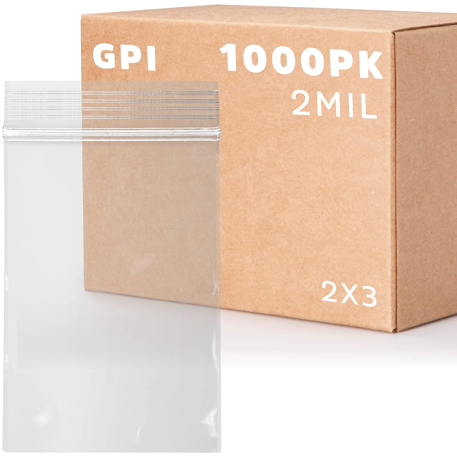GPI - 1000 Count, 2" X 3" Clear Plastic Resealable Zip Bags, Bulk 2 Mil, Strong & Durable Poly Baggies with Resealable Zip Top Lock for Travel, Storage, Packaging & Shipping