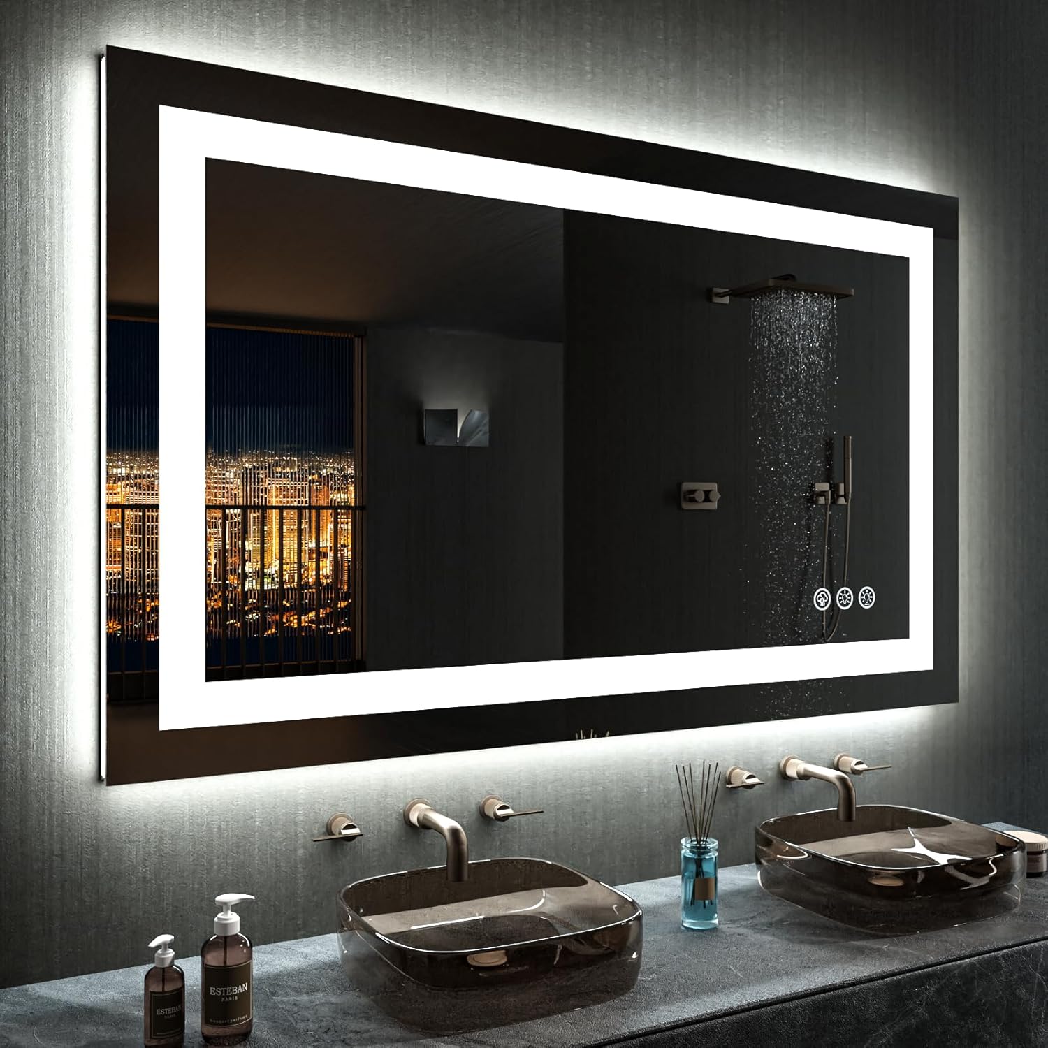 LOAAO 48"X30" LED Bathroom Mirror with Lights, Anti-Fog, Dimmable, RGB Backlit + Front Lighted, Bathroom Vanity Mirror for Wall, Memory Function, Waterproof, Tempered Glass