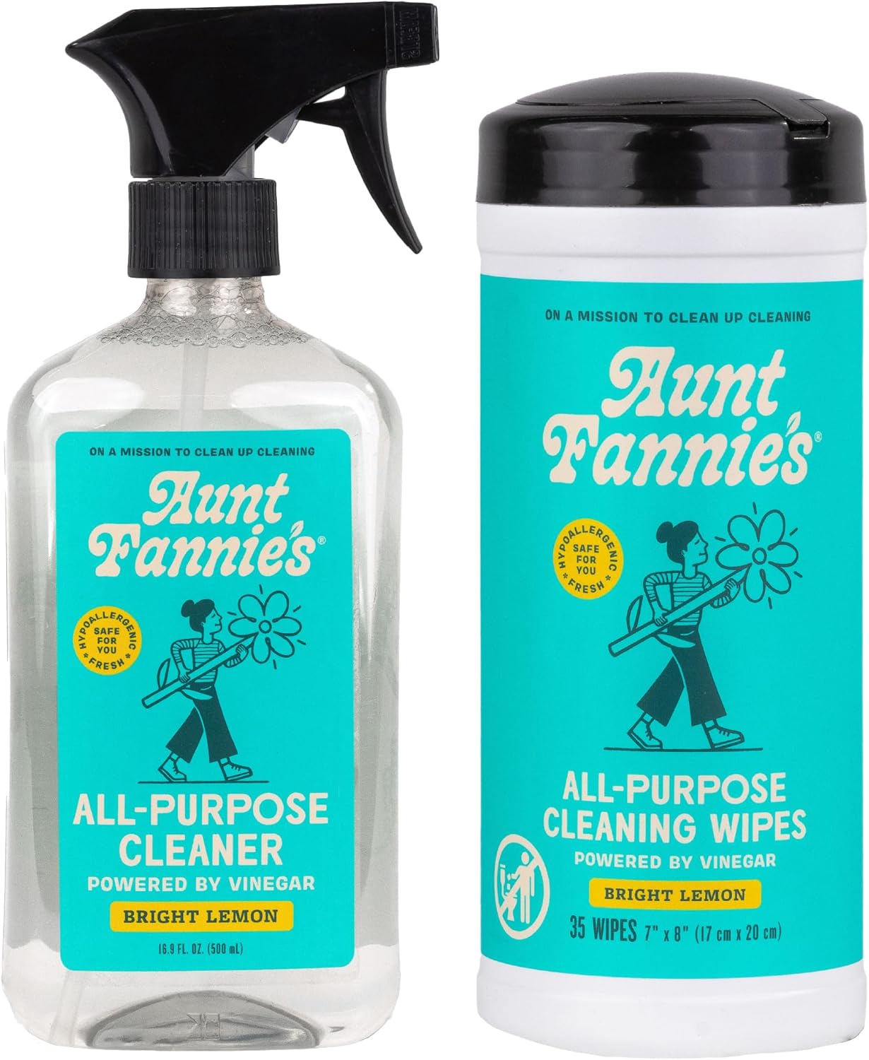 Aunt Fannie's Bundle: All Purpose Vinegar Cleaning Spray (Lemon) + Vinegar Cleaning Wipes (Lemon)