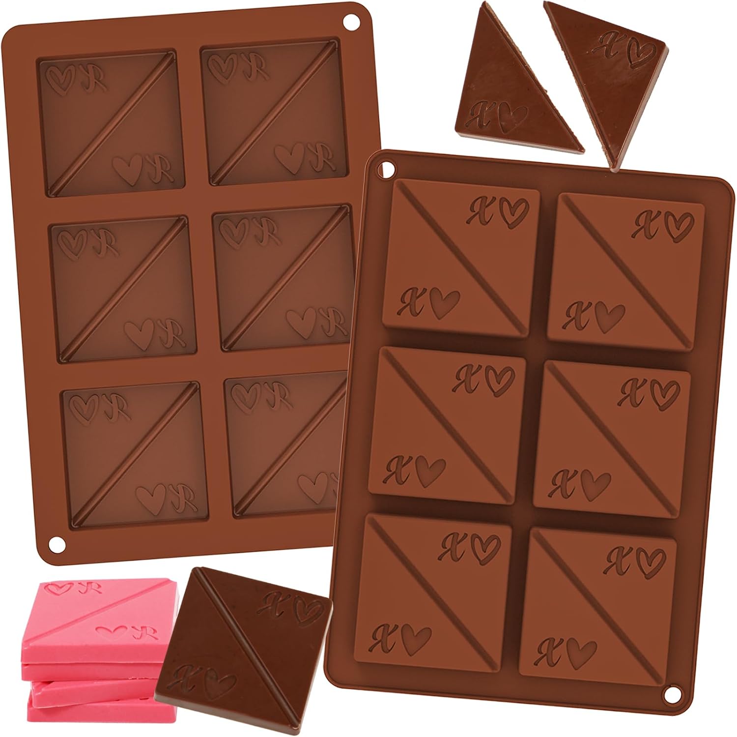 Webake Valentines Chocolate Moulds Silicone 2 Pcs Tab Chocolate Mould Square with Miter Chocolate Molds