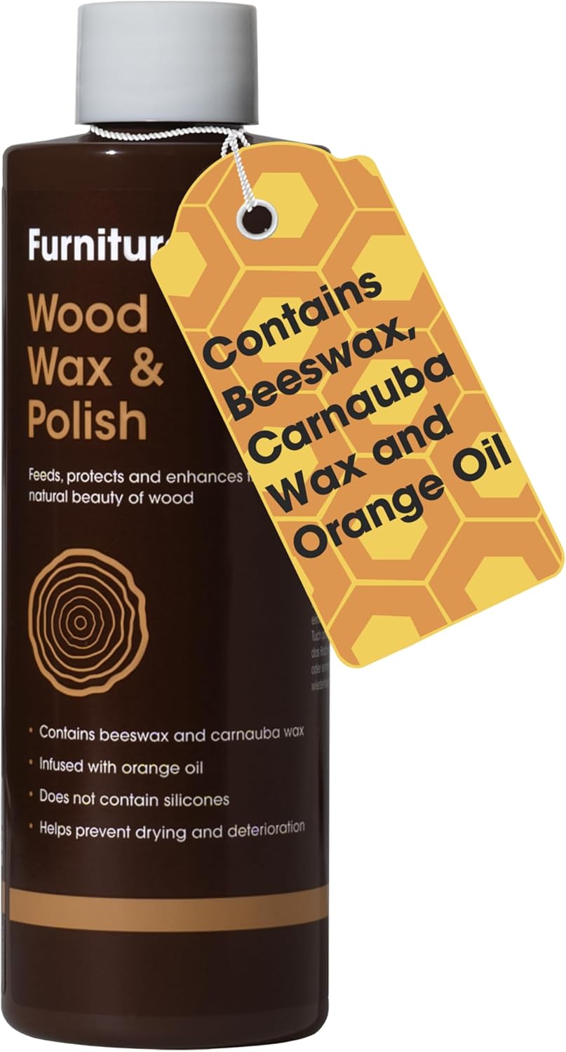 Furniture Clinic Natural Wood Wax & Polish - Beeswax Polish for Wood With Added Orange Oil & Carnauba Wax - Clear Finish for Finished & Unfinished Wood - Polish For Furniture & More - 250ml