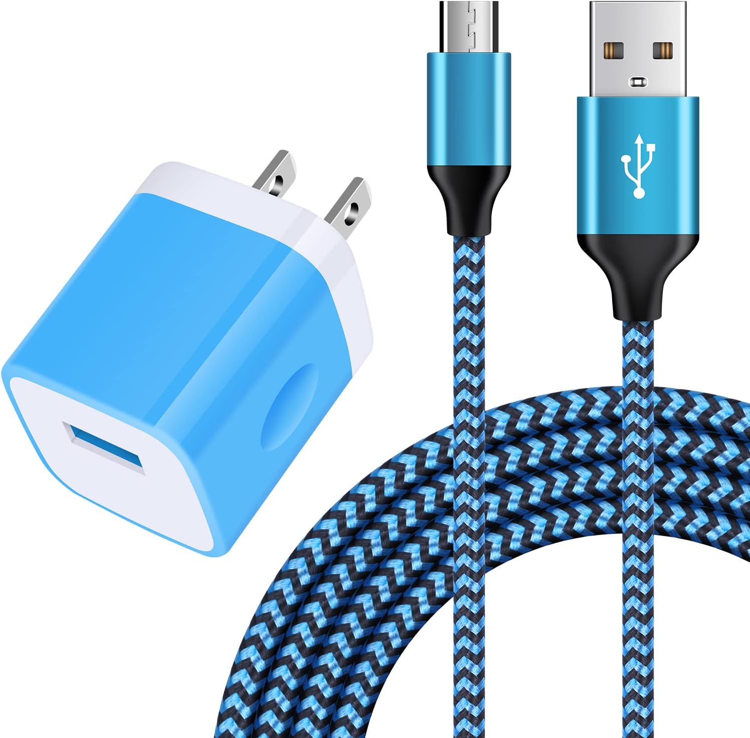 Android Charger Micro USB Cable Single Port Wall Block Phone Plug 6FT Charging Cord for Samsung Galaxy S7 S6 Edge/Active/S5 S4 S3 S2, Note 6 5 4,A10 J8 J3V J7V J7 J3 J6 J5 J2, Blue, PT-WC-03