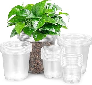 50 Pack 3/4/5/6/7 Inch Clear Plastic Nursery Pots for Succulents, Herbs, Flowers, Vegetable Seedlings, Durable Nursery Pots for Plants with Drainage Holes
