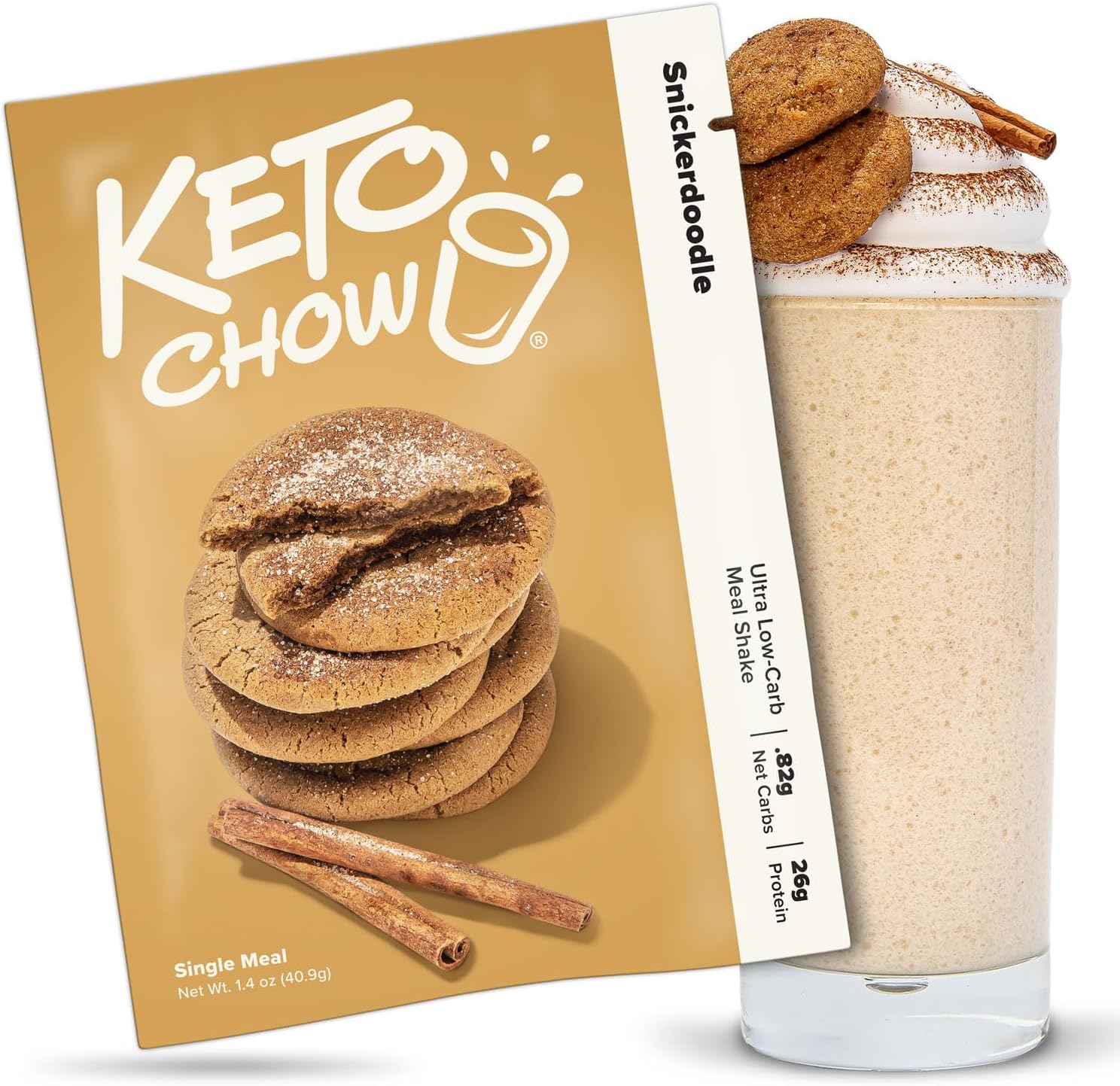Keto Chow Snickerdoodle - Keto Meal Replacement Shake Powder - Nutritionally Complete - Low Carb - Delicious Easy Meal Substitute - Protein Rich You Choose The Fat - Single Meal Sample