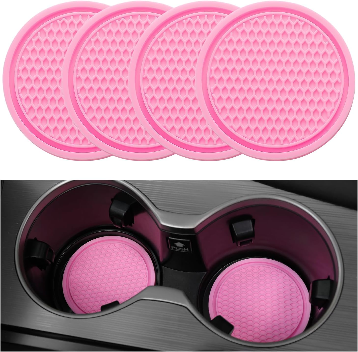 SINGARO Car Cup Coaster, 4PCS Universal Non-Slip Cup Holders Embedded in Ornaments Coaster, Car Interior Accessories, Pink