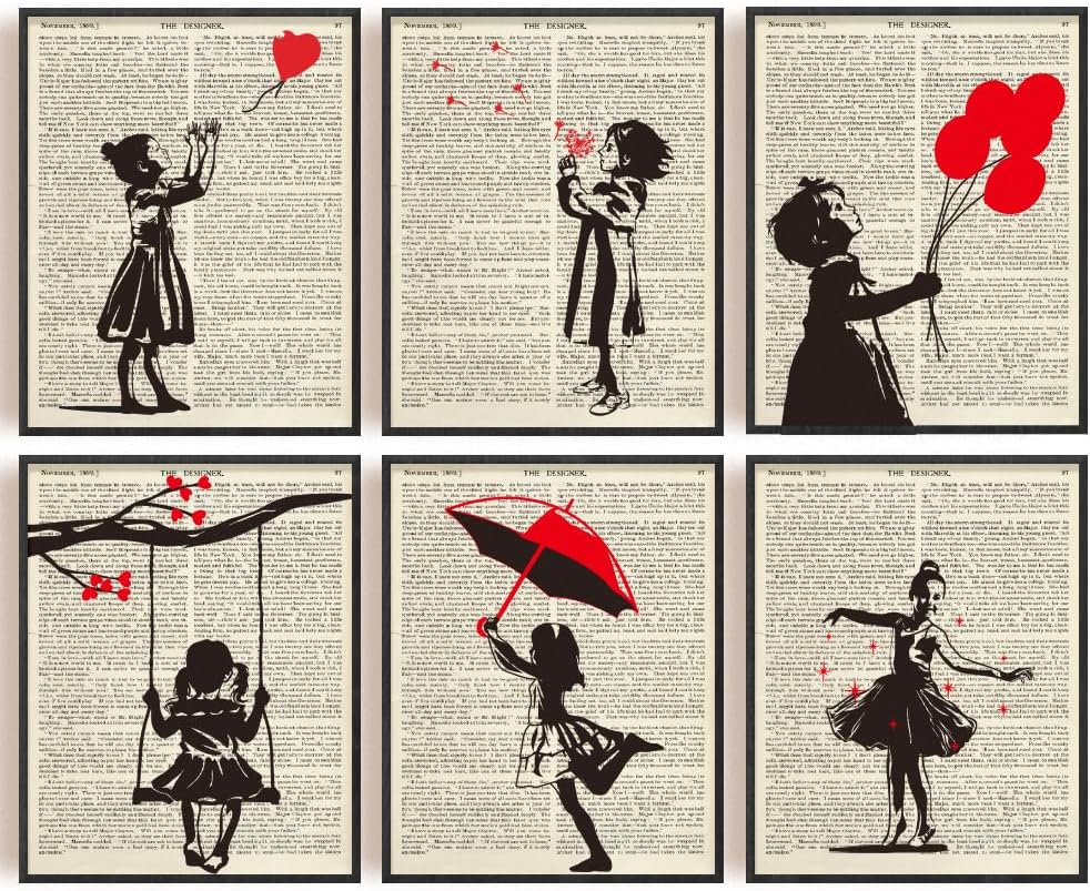 INFUNLY 6 Set Banksy Girl Posters Banksy Canvas Wall Art 8x10inch Red Balloon Graffiti Wall Art Print Unframed Little Girl Wall Poster Abstract Modern Canvas Painting for Living Room Bedroom Home