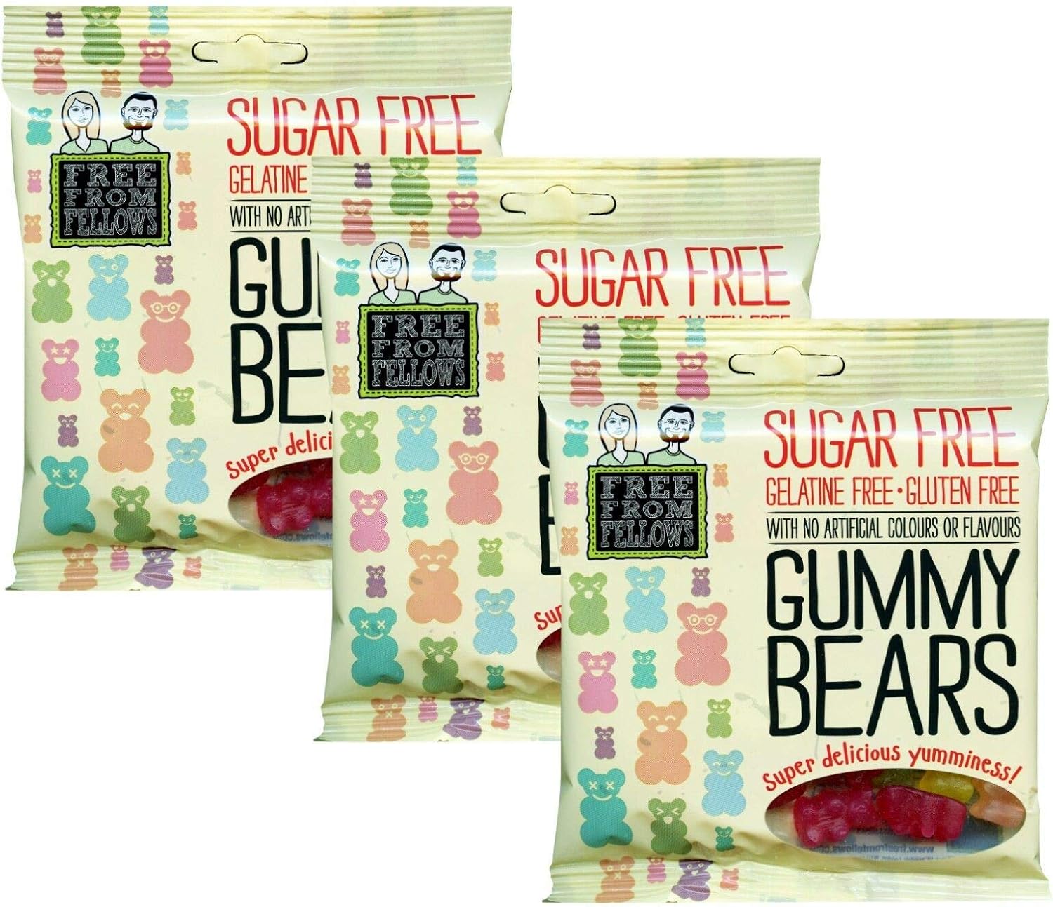 3 x Free From Fellows Sugar Free Gummy Bears Sweets 100g