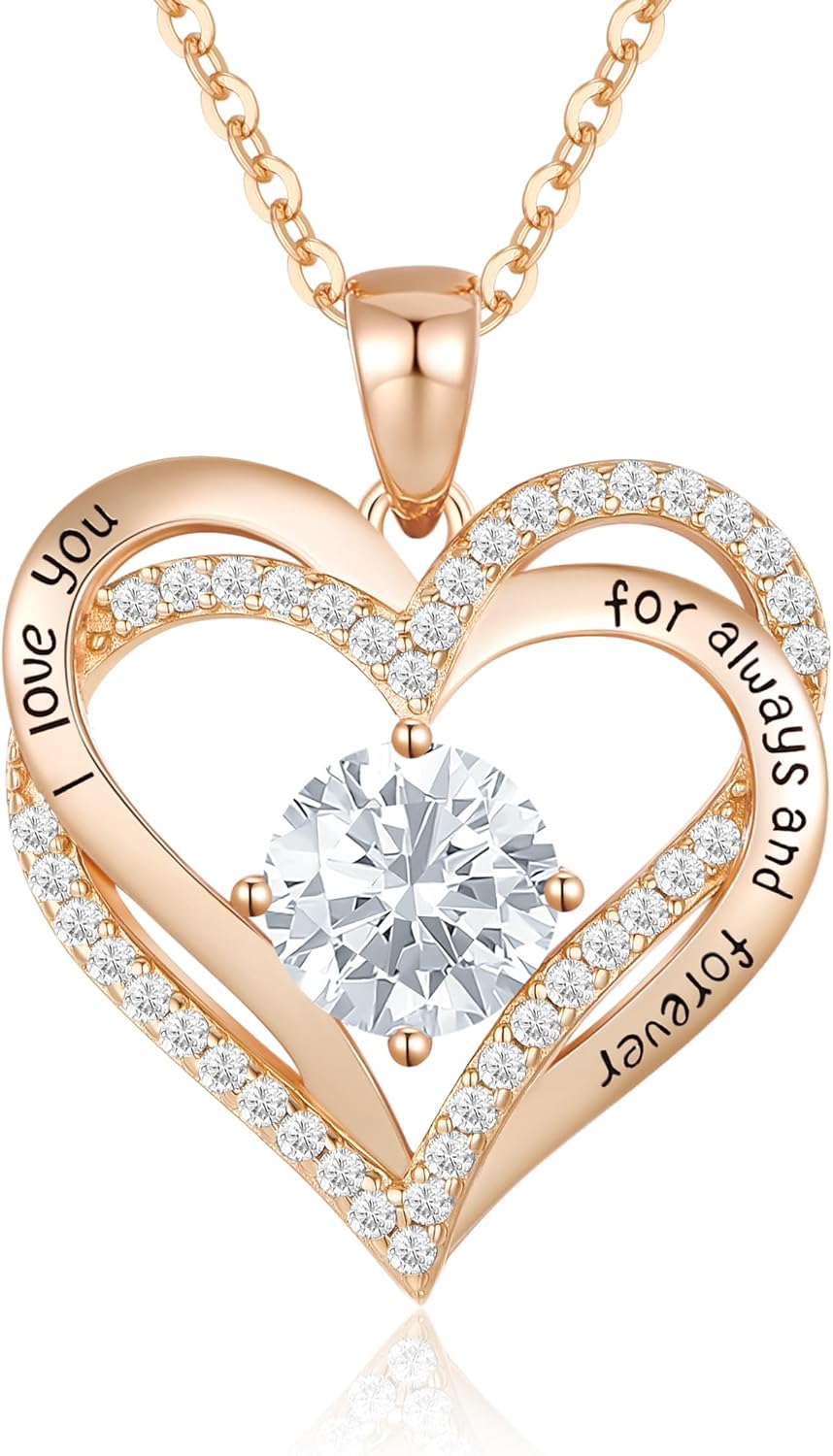 CDE Necklaces for Women Birthstone Pendant, Sterling Silver Love Heart Rose Gold Jewellery Gifts for Mum Her Wife Girlfriend Anniversary Birthday Mothers Day