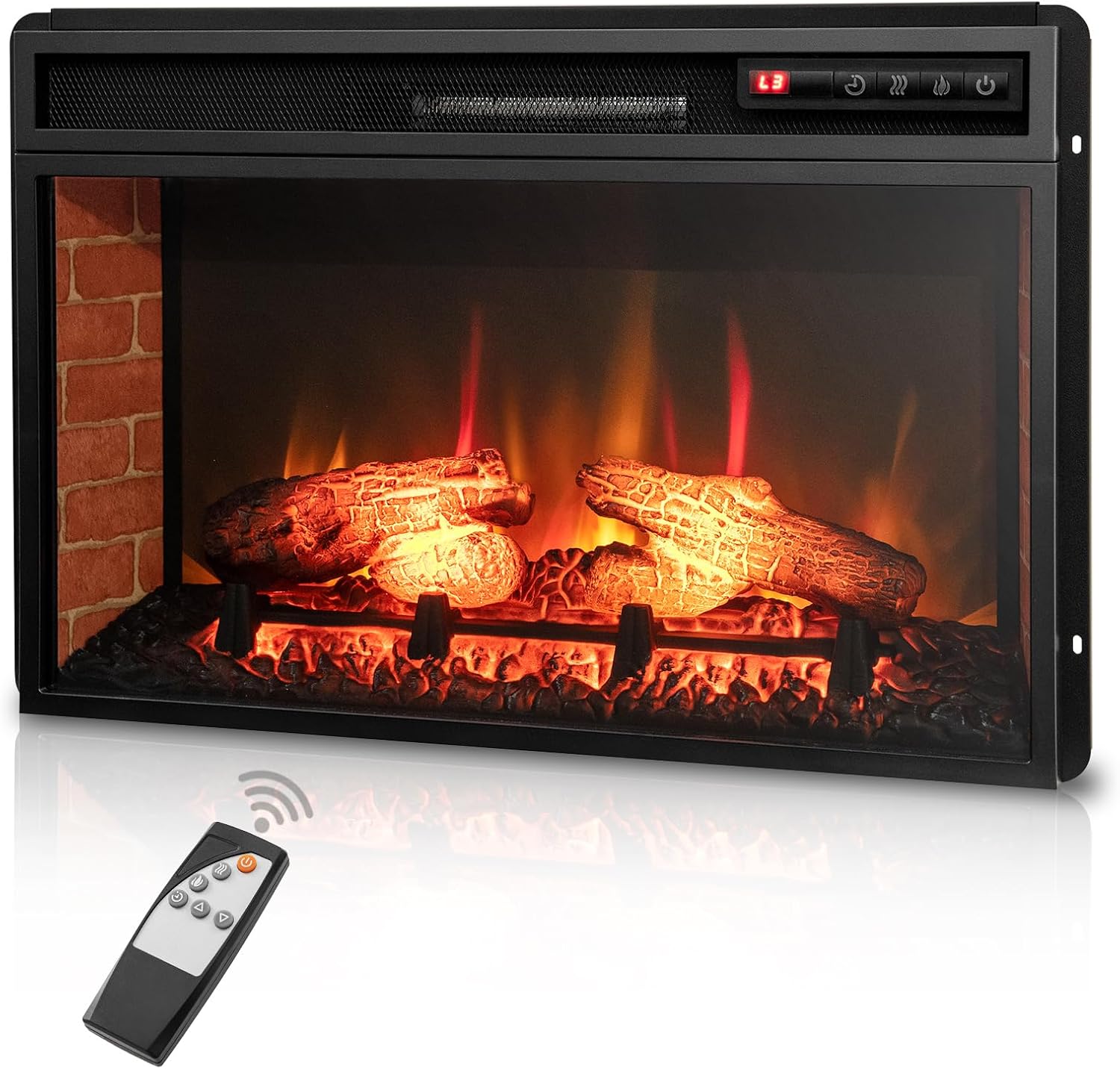 ORALNER Electric Fireplace Insert 26 Inch, Recessed Freetanding Fireplace Heater w/ 4 Adjustable Brightness Levels, Remote & 6H Timer, Overheat Protection, 1400W Fireplace Insert for TV Stand, Black