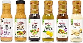 Kewpie Dressing Variety 6 Pack of Japanese Salad Dressing including Kewpie Deep Roasted Sesame Dressing, Yuzu Kosho, Caesar, Onion Dressing with Garlic, Spicy Sesame Oil, and Savory Soy