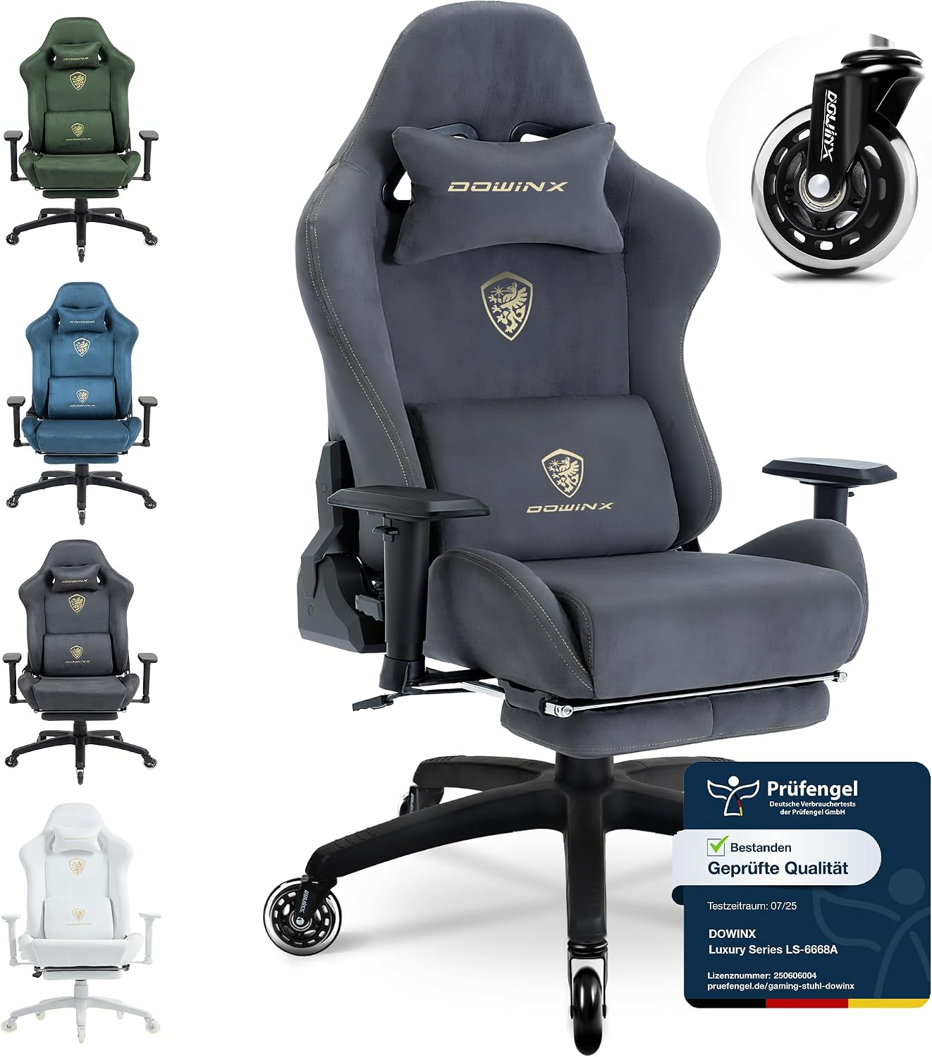Dowinx Gaming Chair, Breathable and Ergonomic Office Chair Made of Microfibre Velour, Soft Seat Feel Like Fur, Adjustable Desk Chair with Footrest, Gray