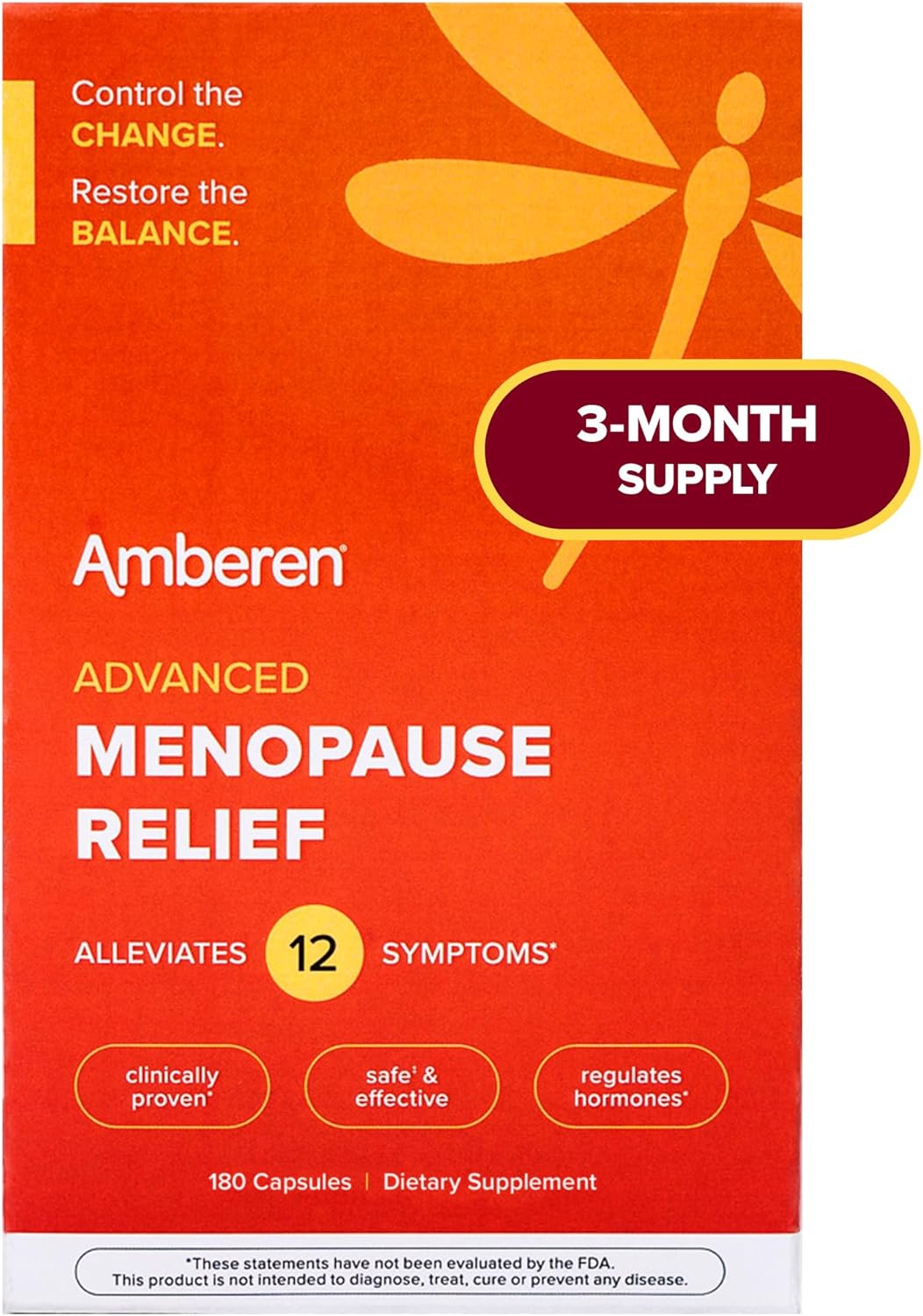 Amberen: Safe Multi-Symptom Menopause Relief. Clinically Shown to Relieve 12 Menopause Symptoms: Hot Flashes, Night Sweats, Mood Swings, Low Energy and More, 3 Month Supply