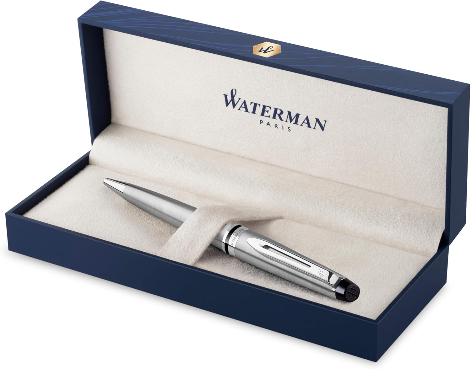 Waterman Expert Ballpoint Pen, Stainless Steel with Chrome Trim, Medium Nib with Blue Ink Cartridge, Gift Box