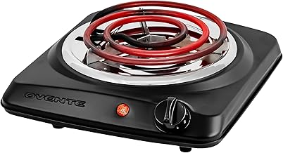 OVENTE Electric Countertop Single Burner, 1000W Cooktop with 6" Stainless Steel Coil Hot Plate, 5 Level Temperature Control, Indicator Light, Compact Cooking Stove and Easy to Clean, Black BGC101B