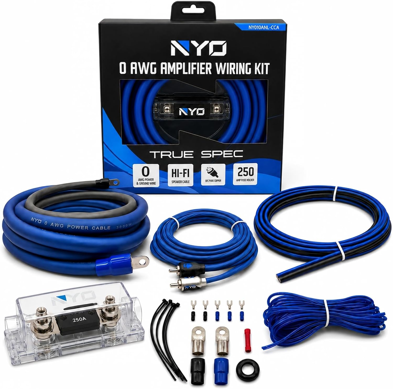 0 Gauge Amp Wiring Kit for Car Audio Systems, Subwoofers, Speakers and Amps