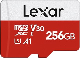 Lexar E-Series 256GB Micro SD Card, microSDXC UHS-I Flash Memory Card with Adapter, 100MB/s, C10, U3, A1, V30, Full HD, 4K UHD, High Speed TF Card