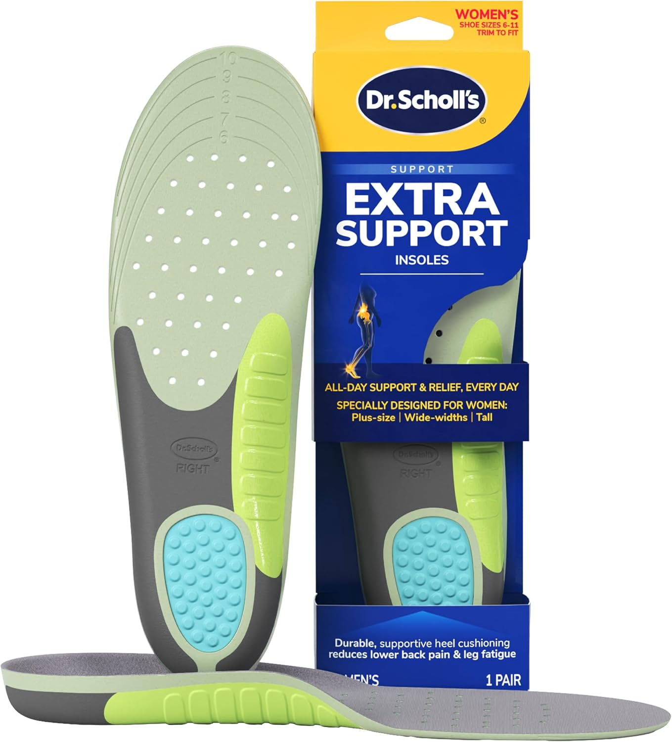 Dr. Scholl's Extra Support Shoe Insoles for Women, Size 6-11, 1 Pair: Designed for Plus-Size and Tall Women, Arch Inserts - Helps Reduce Lower Back Pain and Foot & Leg Fatigue
