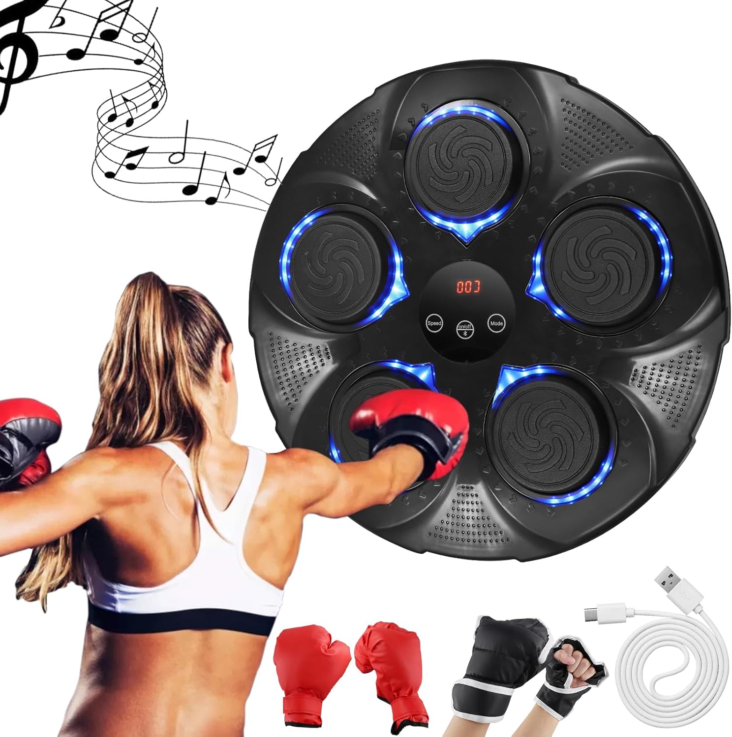 UPROZIL Music Boxing Machine UK,One Punch Boxing Machine with 9-level Speed & Rhythm Adjustment,Smart Music Boxing Machine Wall Mounted with LED Light,2 Pair Boxing Gloves for Adults & Kids