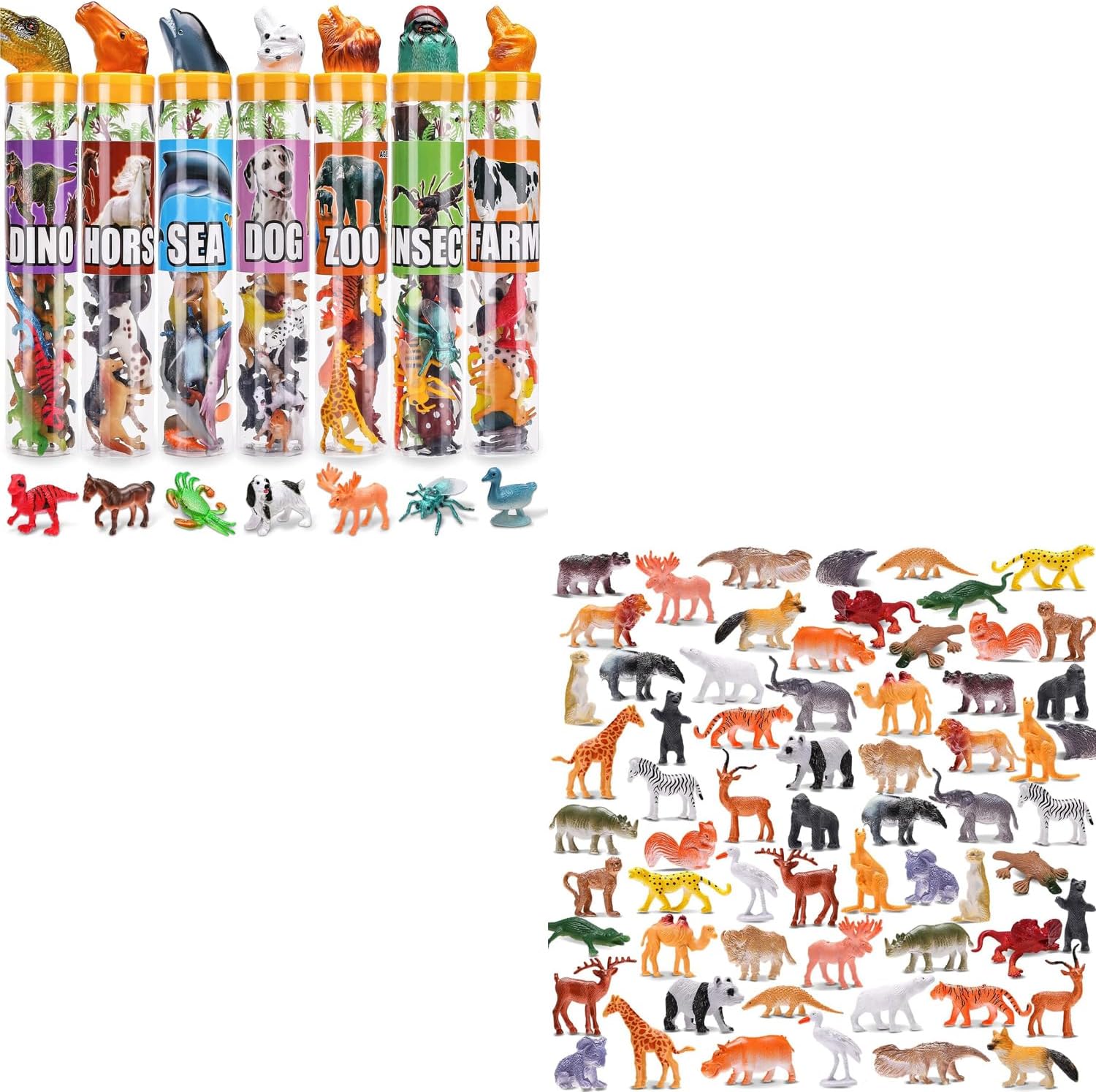 95 Pcs Small Animal Toys & 64 Pack Mini Wild Jungle Realistic Plastic Animals Figure Toys Set, Little Plastic Animals Figurine for Easter, Sensory Bin Stuffers, Birthday Gifts, Cupcake Toppers