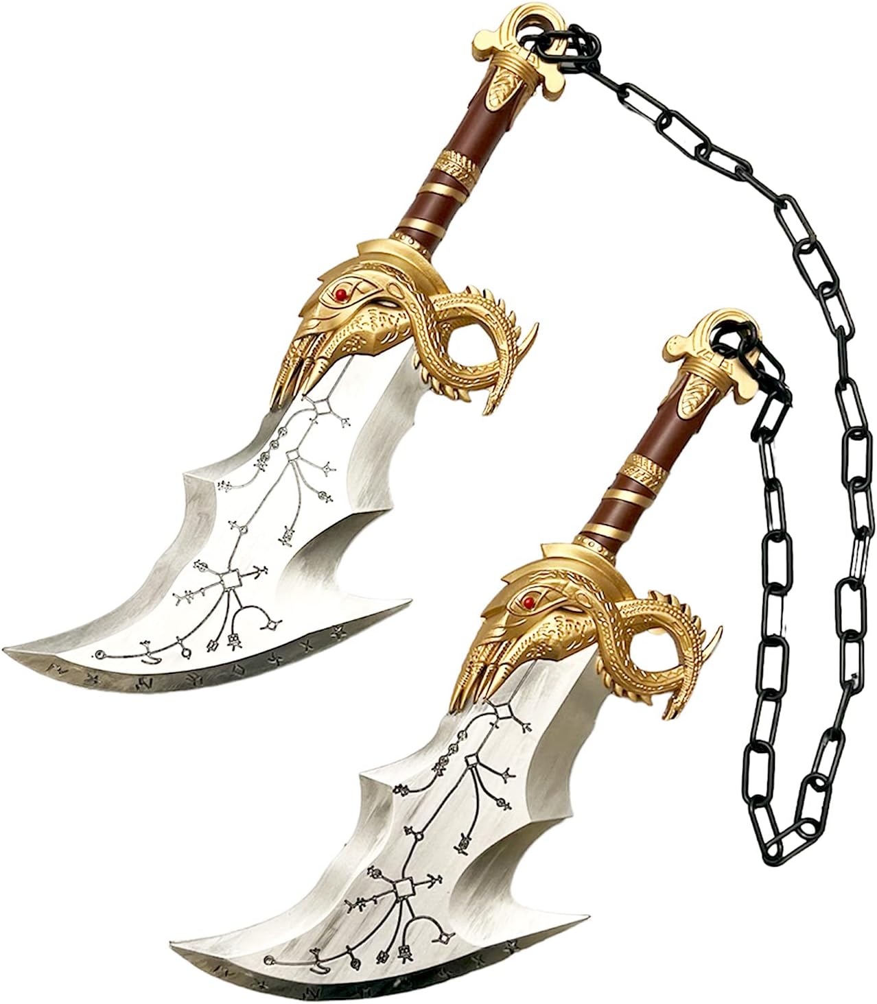 LALAPORT 17" Medieval Kratos Fully Upgraded Blades of Chaos Foam Sword Cosplay Prop LARP 1:1 Replica Costume Halloween Gold Silver, Gold Silver, 17"