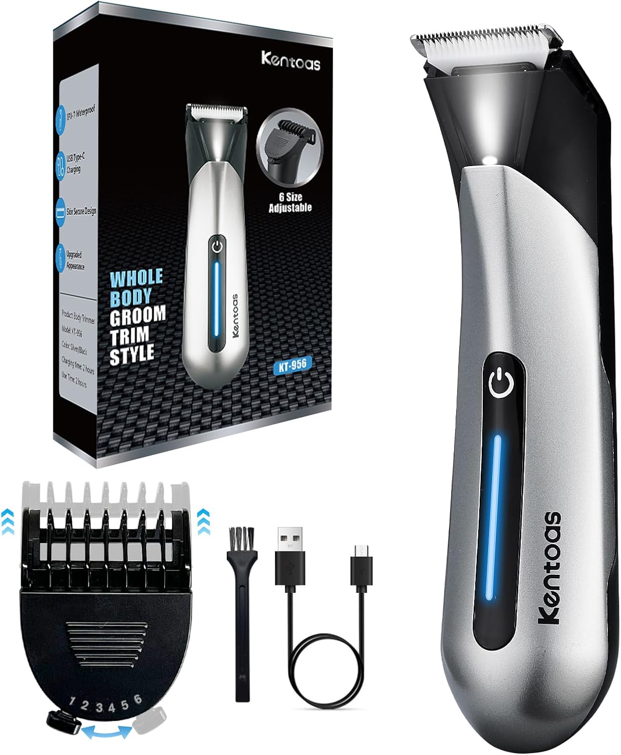 Body Hair Trimmer for Men, Electric Trimmer for Men, Ball Trimmer with 6 in 1 Ceramic Blade, Waterproof & USB Charging, Electric Hair Shaver for Men Pubic/Body/Groin Groomer, LED Light, No Nicks