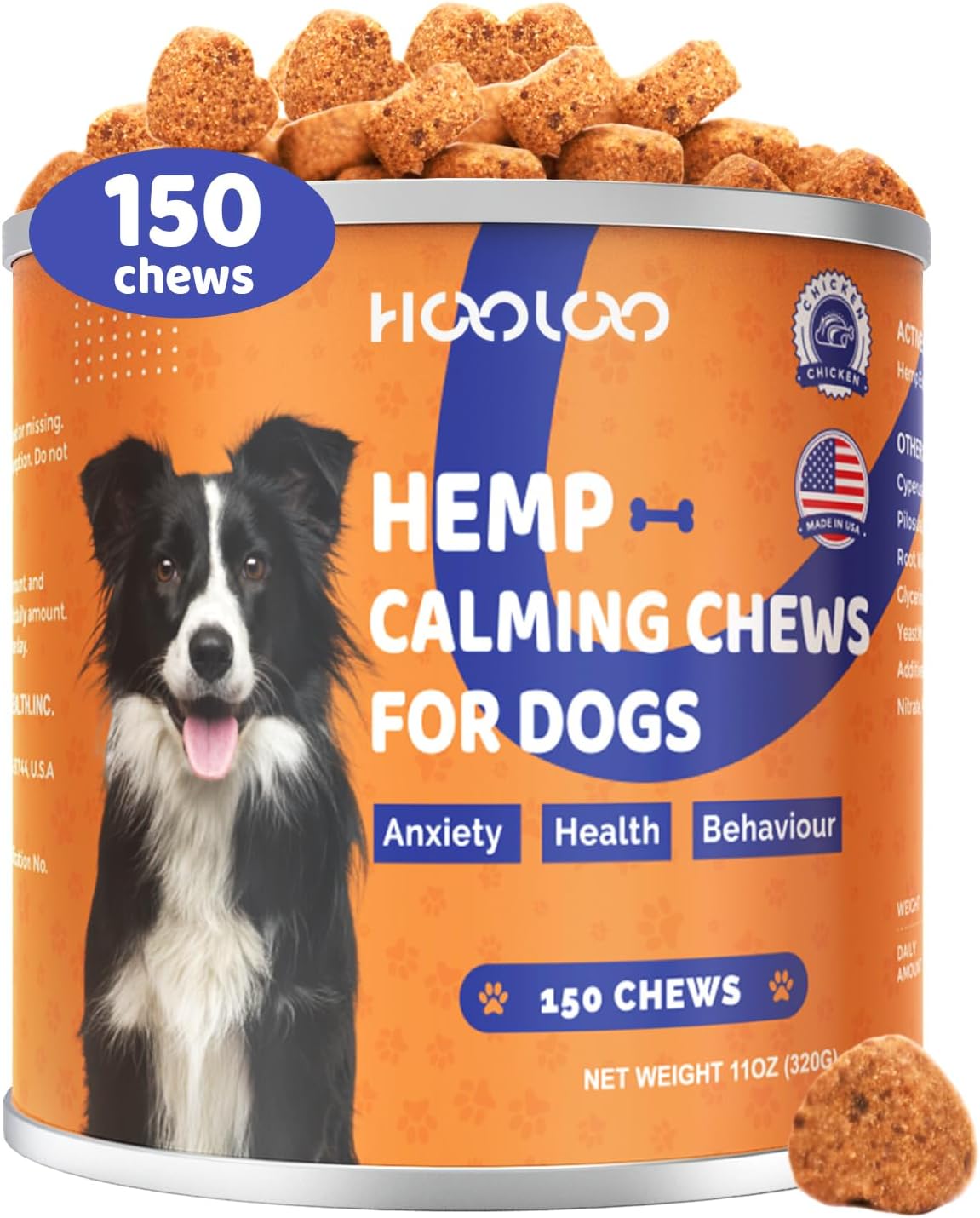 Calming Dog Treats, 150 Count Hemp Calming Treats For Dogs | Reduce Stress, Fear, Separation Anxiety, Barking, Hyperactivity, Reactivity, Aggression, Travel Issues | 100% Natural Dog Calming Treats