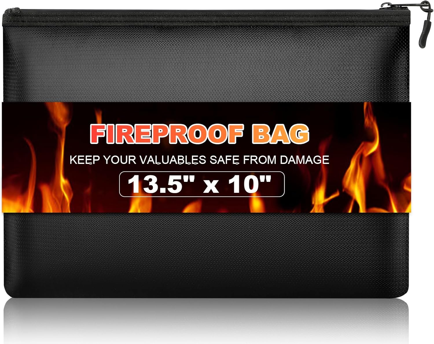 Fireproof Money Bag, 13.5 x 10 Inch, Fire Proof Bag for Documents, Waterproof Travel Document Holder & Organizer for Cash, Passport, Credit Cards - Portable Fire Resistant Pouch for Home