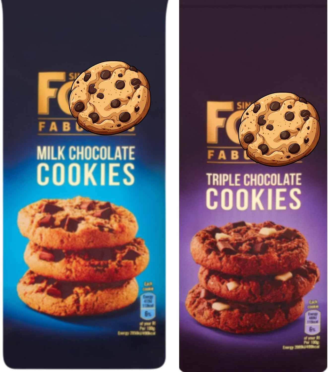Cookies Bundle With Fox's Fabulous Milk Chocolate Cookie and Triple Chocolate Cookie 180 g (2 Mixed Pack) - By Oerich Gift