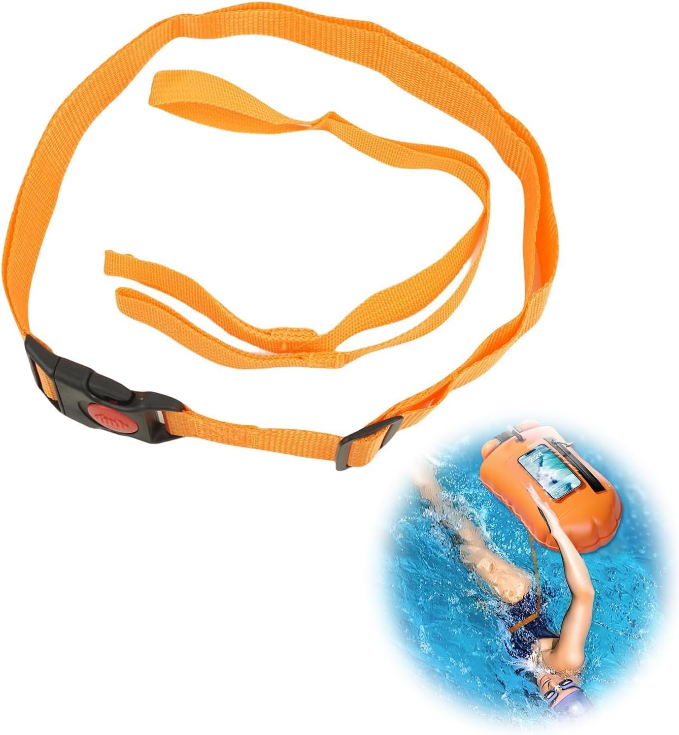 Swim Training Belts Adjustable Air Bag Waist Belt Replacement Lifebuoy Strap Waist Safety Swimming Buoy Webbing Belt Strap Harness Static for Inflatable Swimming Buoy Tow Float Air Bag, Orange