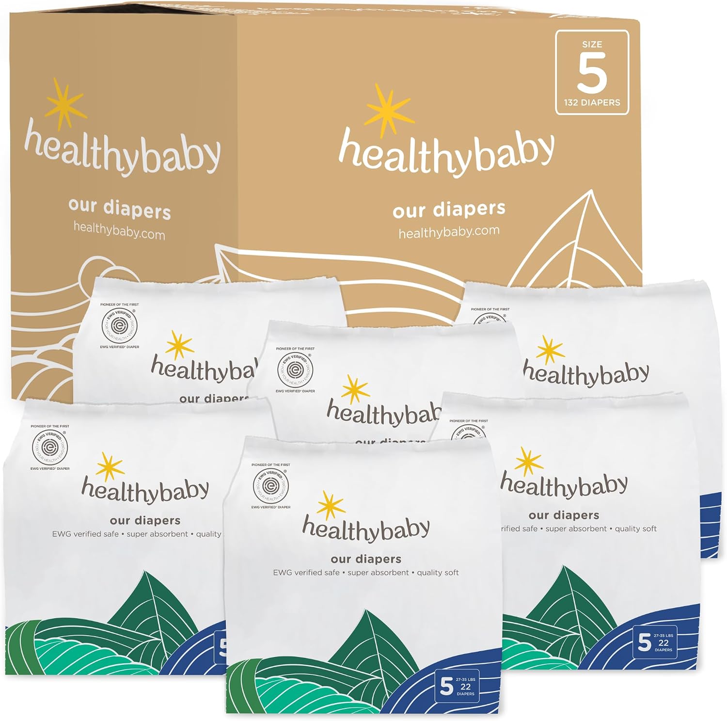 Our Diapers | The First EWG Verified & Microbiome-Friendly Diaper | Size 5 (27-35 lbs) 132 Count | 12-Hour Leak Protection | Made with Organic Cotton & Plant-Derived Materials | Totally Chlorine Free