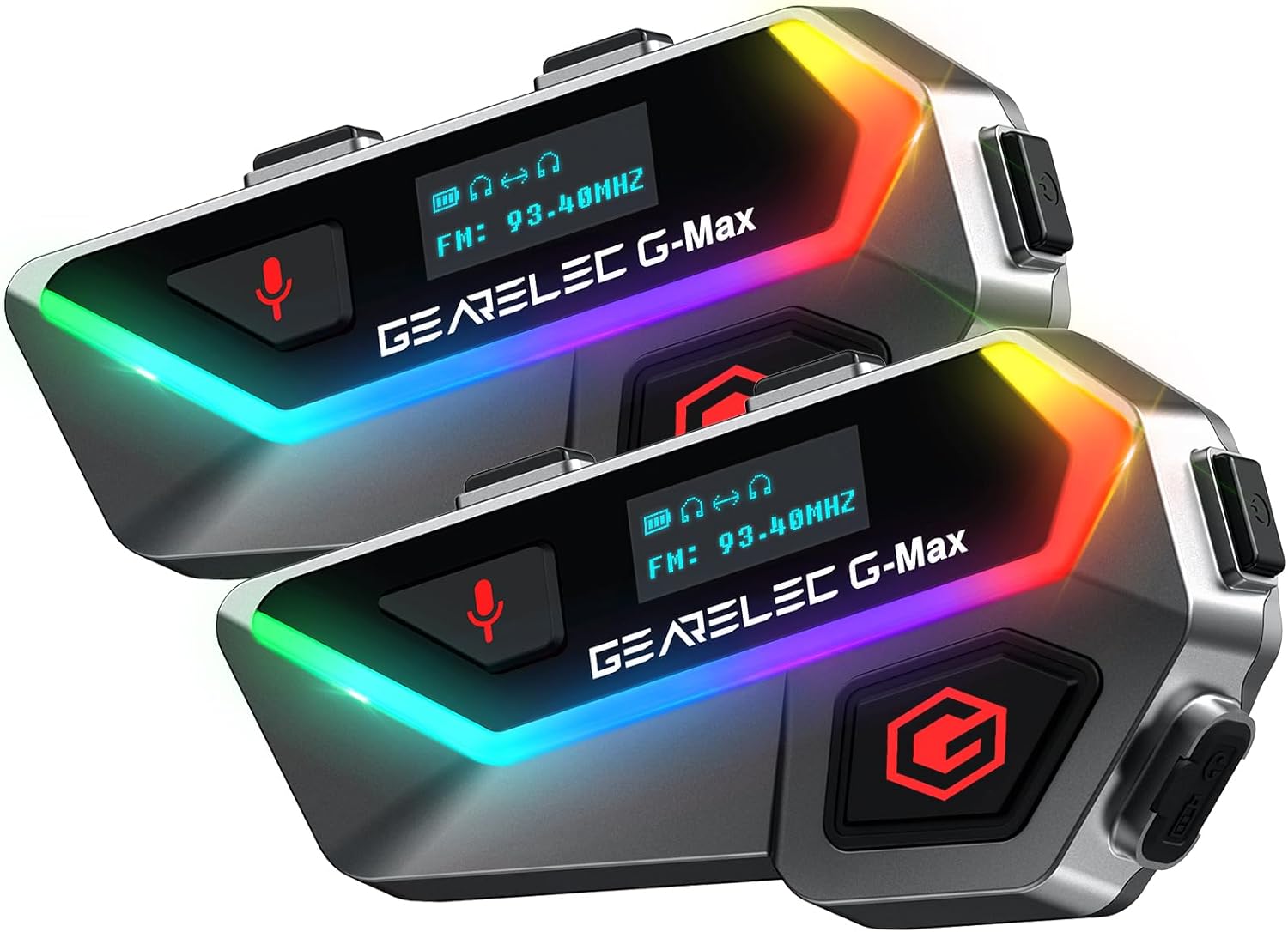 gearelec Motorcycle Helmet Bluetooth Headset V5.2BT【HiFi Stereo Sound】【Screen and RGB Lights】 80Mph Clear Calls Helmet Communication Systems 2000M 6 Riders Intercomunicador para Casco De Moto 2 Pack