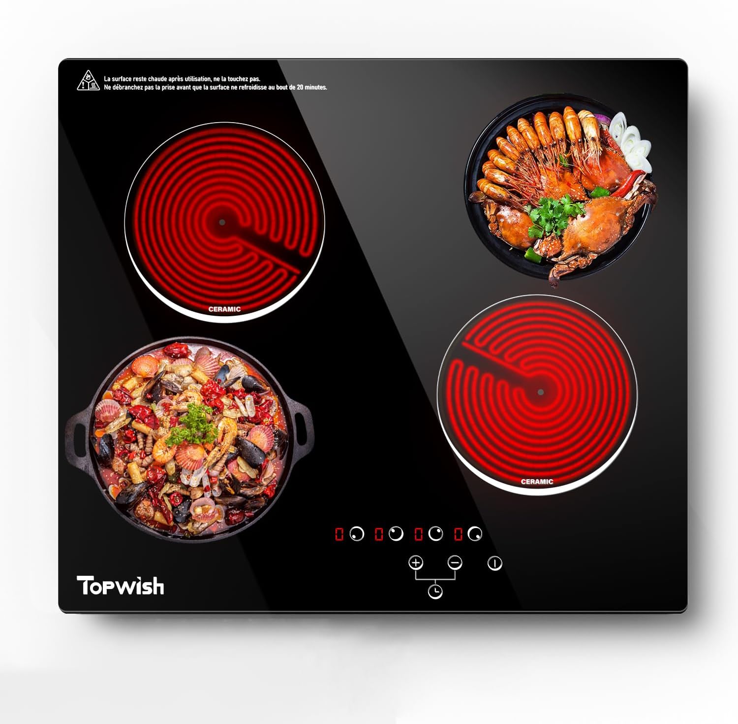 4 Burner Electric Cooktop 24 Inch, Built-in Electric Stove Top, 220-240v Radiant Cooktop with Child Lock, Touch Control, Residual Heat Indicator, Overheat Protection, Hard Wire (No Plug)