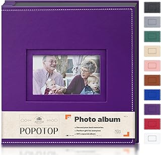 Popotop Photo Album 4x6 300 Photos with Leather Hardcover Cover as Wedding Gifts Anniversary, Baby Memory Book with Vertical & Horizontal Slip-in Pockets for Family Couple with Front Window Design