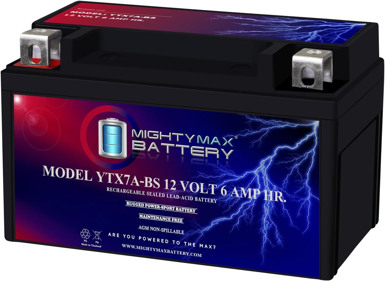 Mighty Max Battery YTX7A-BS -12 Volt 6 AH, 105 CCA, Rechargeable Maintenance Free SLA AGM Motorcycle Battery